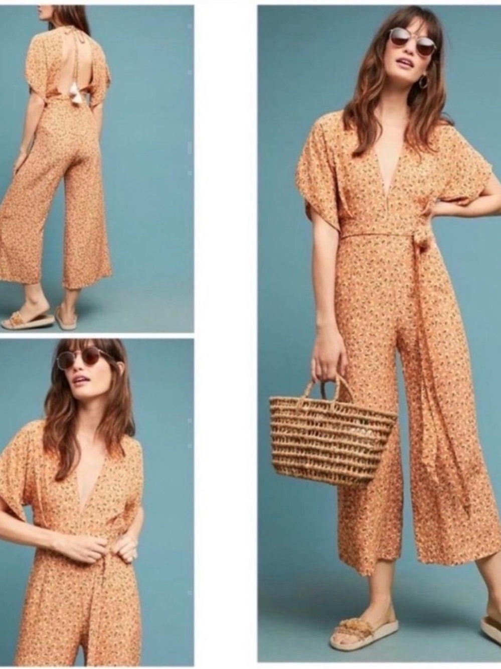 Faithfull the Brand Orange Floral Wide-Leg Jumpsuit